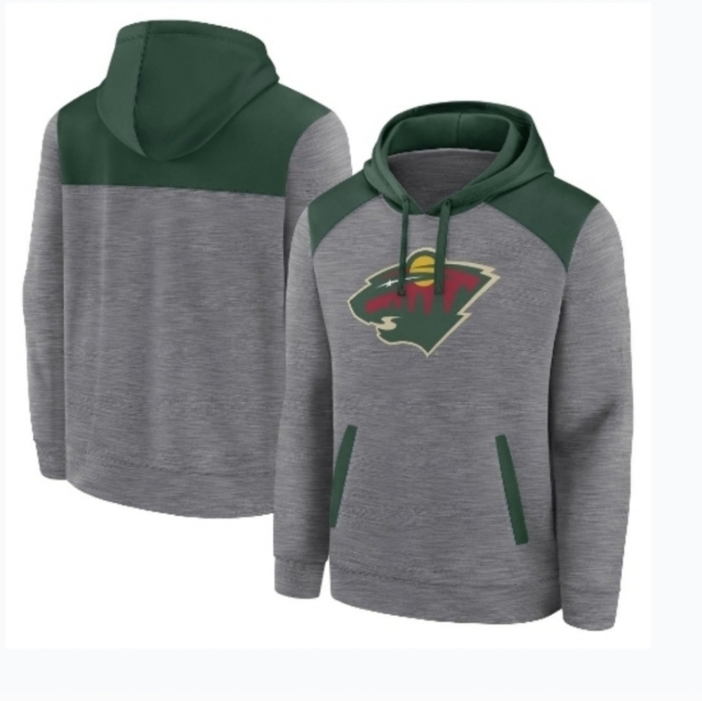 NHL Men's Green and Gray Hoodie Minm3sota Wild
